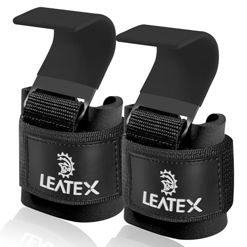 Weight Lifting Hooks (Pair) for Deadlifts, Pull Ups, Rows & Shrugs - Anti-Rip Nylon Strap Hand Grips with Thick Wrist Padding - Heavy Duty Wrist Straps for Weightlifting & Gym Workouts - color: Black