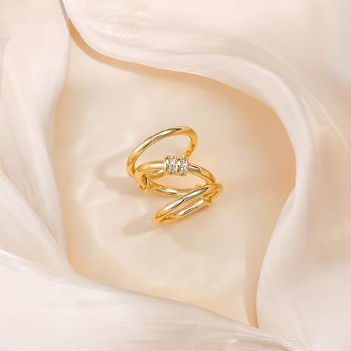 Gold Stackable Rings for Women Non Tarnish, Dainty 14K Gold/Silver Plated Cubic Zirconia Spinelli Ring Chunky Multi Rings Mixed Metals Ring Stack Set Non Tarnish Jewelry - color: Plain-Gold, size: 10
