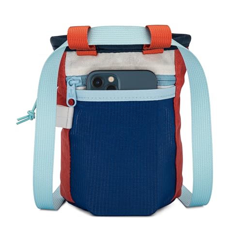 Oso Supply Co - Waxed Canvas Chalk Bag - Zipper Pocket & Mesh Pouch for Bouldering, Rock Climbing, Gym, Weightlifting – Water-Resistant, Adjustable Belt, Wide Opening - color: Red / Blue / White