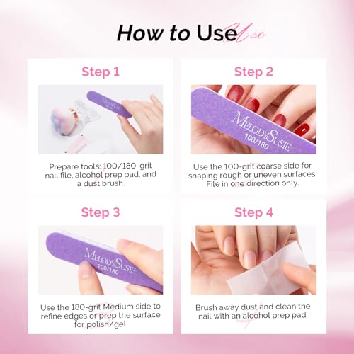 MelodySusie 7Pcs Nail Files 100/180 Grit Emery Boards Pink & Purple | 2 Standard 5 Mini Mixed-Shape, Double Sided, Acrylic Gel Natural Nails, Home and Salon Care - size: 7Pcs Half-moon Shape