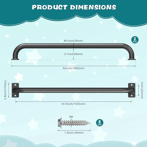 SELEWARE 42" Black Playground Ladder Handle Metal Playset Handles Grab Bars | 500LB 2Pcs Heavy Duty Steel Kids Playground Handles for Indoor/Outdoor Ladder Handrail Swing Set Treehouse Rock Climbing Wall - color: D: 42"-2 Pcs-black