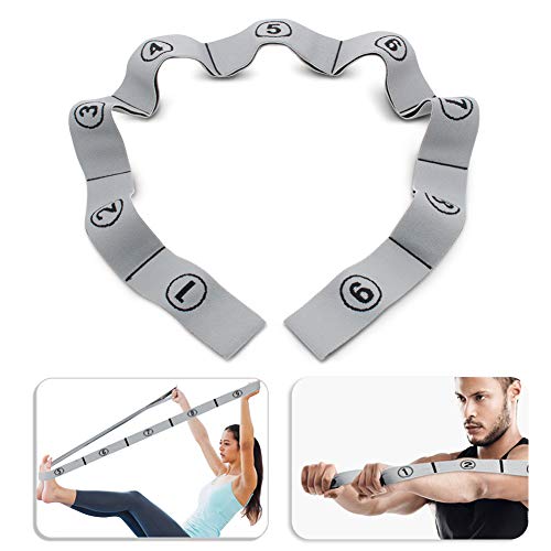Stretch Strap, Elastic Yoga Stretching Strap, Multi-Loop for Physical Therapy, Pilates, Yoga, Dance & Gymnastics Exercise and Flexible Pilates Stretch Band - color: Grey
