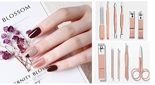 Manicure Set, 12 In 1 Stainless Steel Professional Pedicure Kit Nail Scissors Grooming Kit with Pink Leather Travel Case Pink - color: 12 in 1