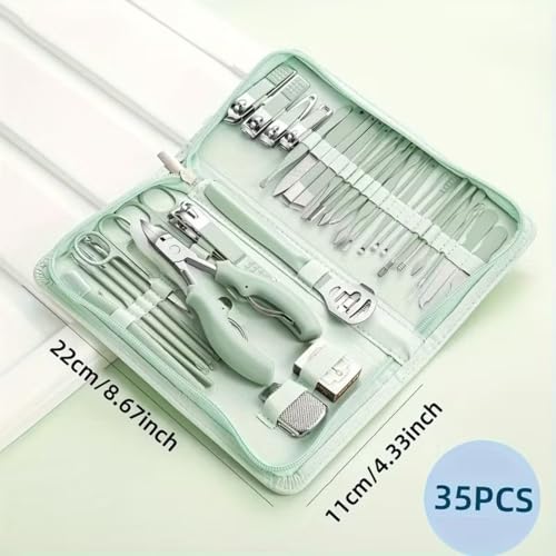 Luxury 35-in-1 Professional Manicure Set - Premium Stainless Steel Nail Clippers & Grooming Kit with Elegant Leather Travel Case for Ultimate Hand, Foot & Facial Care - Green - color: Green, size: 35PCS