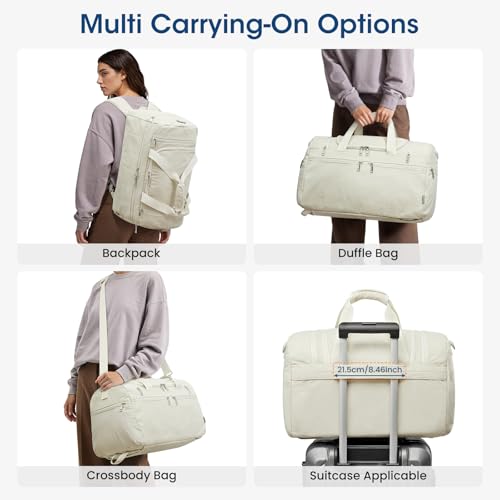 G4Free 45L Travel Duffle Bag for Women Men 3 in 1 Duffel Bags with Shoes Compartment Gym Backpack for Weekender Overnight, Beige - color: Beige