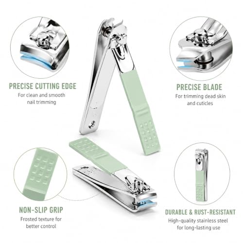16 Piece Stainless Steel Manicure & Pedicure Set, Professional Nail Clippers Kit with Ear Spoon, Cuticle Tools, Scissors, Files, Folding Bag - Complete Home Nail Care Grooming Kit