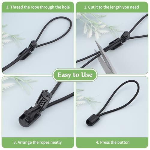 36Pack Elastic Cord End Locks, 12.2x20mm Plastic Cord Clamps for Bungee Shock Rope, Secure Tightening Caps for DIY Bracelets, Bag Strings, Drawstrings, Tarp Tie Downs (Black)