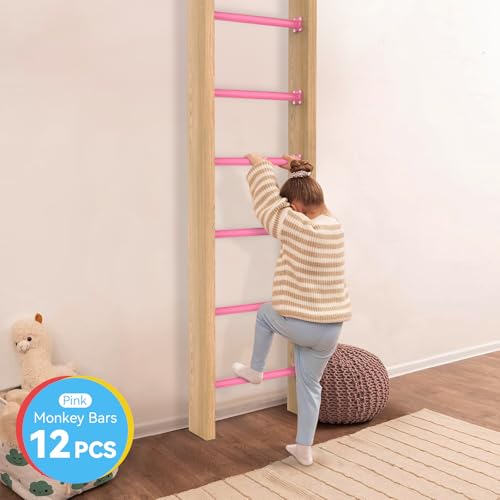 16.5 Inch Monkey Bars Kit Monkey Bar Ladder Rungs (Pink, 12 Pcs) | Indoor Outdoor Metal Monkey Bars for Backyard - color: Pink