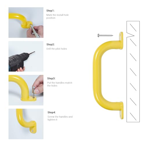 ESPETS 4 Pack of 10 Inch Yellow Metal Outdoor Playground Handles | Rust-resistence Metal Playset Accessories, Playhouse ladder handles, Indoor Monkey Bars, Treehouse, Climbing walls handles - color: Yellow