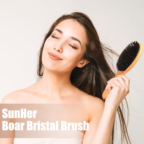 Boar Bristle Hair Brush, 100% Soft Bristle Brush for Fine Thin Hair | Beech Wood Handle, Gentle Scalp Massage, Smooths Frizz, Distributes Natural oils. Women, Kids & Toddler gift - color: Pale Oak