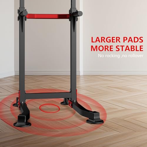 ZENOVA Pull Up Bar Dip Bar Squat Rack Workout Dip Station Height Adjustable Free Standing Chin Up Bar - color: Black&Red