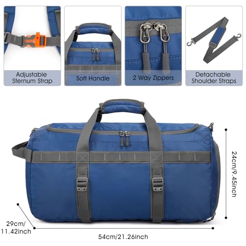 G4Free Gym Bag for Women Men Duffle Backpack with Shoe Compartment Water Resistant Travel Weekender Bag - color: Blue