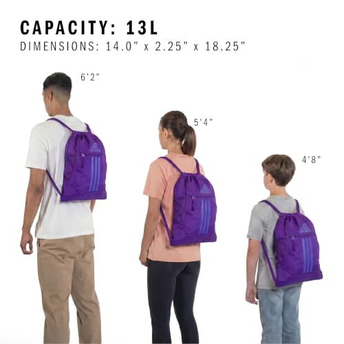 adidas Alliance Sackpack – Drawstring Backpack for Sports, Small Gym Bag - color: Pure Purple/White/3