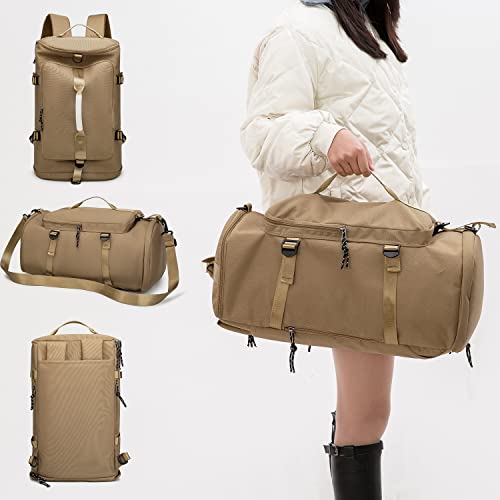 Gym Duffle Bag Waterproof black Laptop Backpack Suitable for Hiking, Fishing, Travel 40L Large Capacity Trendy Cool Lightweight Backpack for Men and Women - color: Khaki