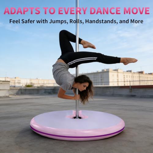 Pole Dance Crash Mat, Inflatable Safety Cushion, Folding Crash Exercise Pad, Non-Slip Base, Waterproof, Manual Pump Included for Home & Studio - size: 100*10cm/39.4*3.94in