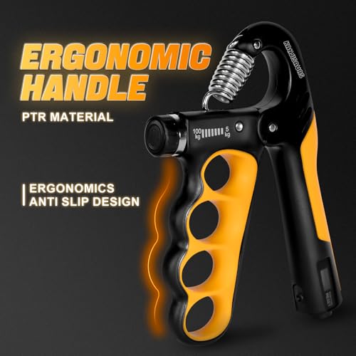 Grip Strength Trainer, Adjustable Resistance Forearm Strengthener with 11-220Lbs (5-100KG), Digital Counter, Ergonomic Hand Gripper Strengthener for Musicians, Athletes & Injury Recovery - color: Orange