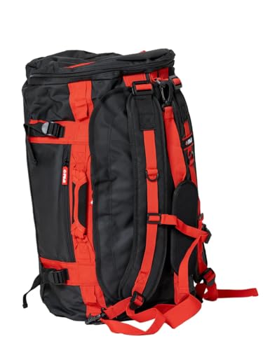 FUJI Unisex Convertible Duffle Backpack, Water-Resistant (Not Waterproof), Multi-Functional Luggage Gym Bag for Men and Women - color: Black/Red