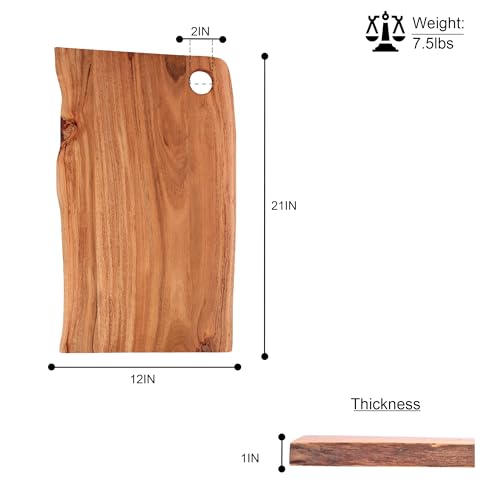GoCraft Acacia Wood Live Edge Cutting Board – with Hole for Hanging | Rustic Rectangular Wooden Chopping Board | Charcuterie Cheese Tray | Food Serving Platter | Farmhouse Décor (Large) - size: 21"L x 12"W
