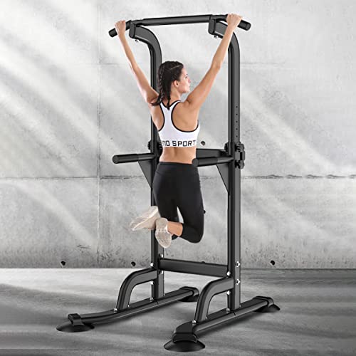 Power Tower Pull Up & Dip Station Multi-Function Home Strength Training Fitness Workout Station Height Adjustable - color: GREY