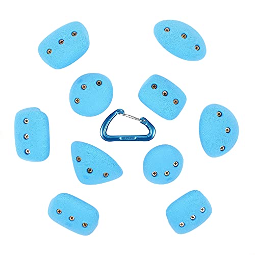 Atomik Rock Climbing Holds Set of 10 Medium Screw-On Basic Jugs in Blue