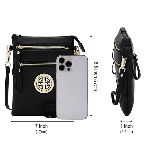 Solene Small Multi Zipper Pockets Crossbody Bag with Detachable Wristlet - color: Black