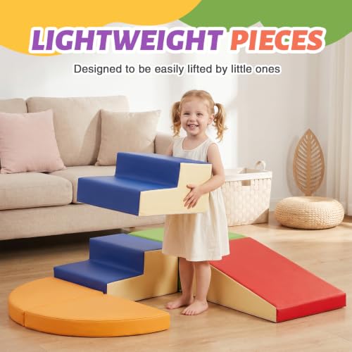 TODIBY 6-Piece Soft PU Leather Toddlers Climbing Toys, Baby Foam Climbing Blocks for Toddlers, Foam Play Gym Climber Structures for Toddler 3, Indoor Climb and Crawl Activity Play Set - style: Classic