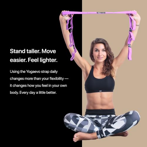 YogaEVO Elastic Stretching Strap with Loops for Physical Therapy | 2-in-1 Yoga Strap & Resistance Band — Flexibility & Back Recovery - color: Purple