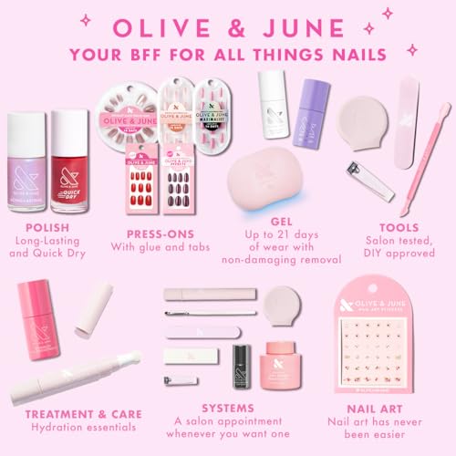 Olive & June Nail Rescue Set | Strengthener, Hardener, Cuticle Oil, Serum, Nail Tools & Nourishing Remover Pot | At-Home Nail Recovery Kit for Dry, Damaged Nails | Vegan, Cruelty-Free