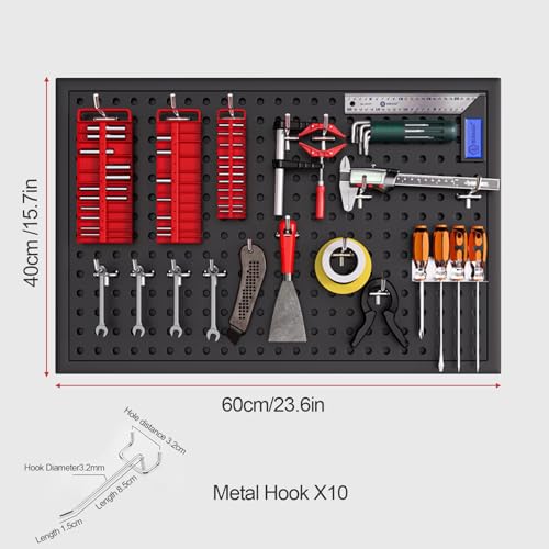 Tool Wall Pegboard, Black Office Desk Metal Hanging Board, Pegboard And Accessories, Wall Storage Rack, Suitable For Home, Office, Dormitory, Gaming Desk(23.6x15.7in) - size: 23.6x15.7in