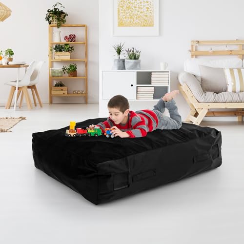 Goplus Crash Pad, (4.75x4.75ft/ 4x3ft) Sensory Mat with Foam Blocks and Washable Velvet Cover for Kids and Adults Play, Therapy, Jump, Relax - color: 48"x36",Black