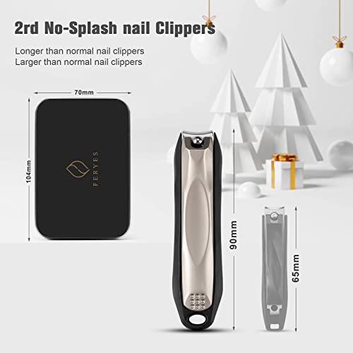 FERYES 3-in-1 Fingernail Clipper with No-Splash Nail Catcher and Metal Storage Box - Toenail Clipper with Nail File for Men & Women - Champagne - color: Champagne
