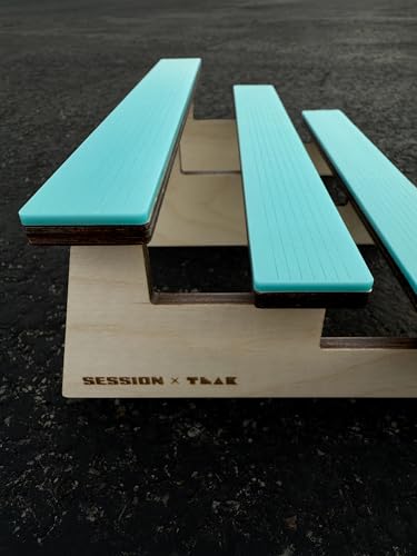 Teak Tuning x Session Wooden Fingerboard Obstacle - The Bleachers, Baltic Birch Wood with Teal Acrylic Surface, 9.75 x 6.25 x 3.5 Inches