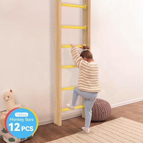 16.5 Inch Monkey Bars Kit Monkey Bar Ladder Rungs (Yellow, 12 Pcs) | Indoor Outdoor Metal Monkey Bars for Backyard - color: Yellow