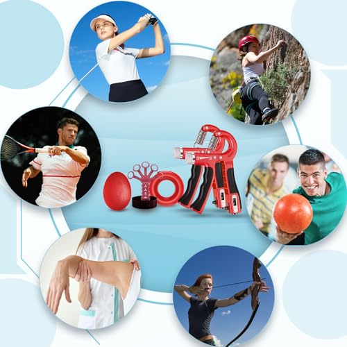 ACOTANT Grip Strength Trainer(5 Pack) with Finger Exerciser, Hand Grip Strengthener, Finger Stretcher,Grip Ring & Stress Relief Ball for Muscle Building and Injury Recover with Carry Bag - color: RED