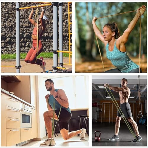 VEICK Pull Up Assist Resistance Bands for Home Gym | 100% Natural Latex, Non Slip Leather Texture, Space Saving, Versatile for Full Body Training, Home Gym - color: Green/Purple Set of 4 + Hand Grip Pads