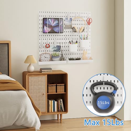 Plastic 15pcs Pegboard Wall Organizer Kit, 11x11, White | peg board storage system, modular kit for shop, shed and garage, wall mount board with accessories