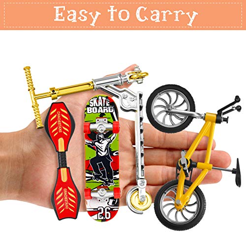 Skylety 31 Pieces Mini Finger Toys Set for Boy Girl Includes 6 Finger Skateboards, 4 Bikes, 2 Mini Scooters 4 Swing Board 8 Matched Wheels 7 Tool Accessories Educational Toy Party Favor(Cool) - style: Cool