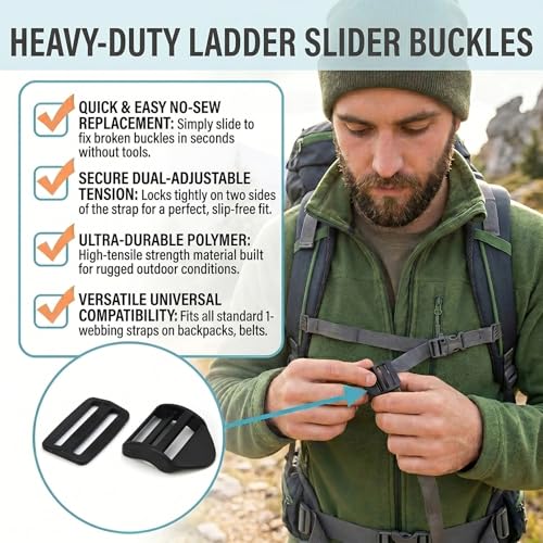 Ladder Lock Tri Glide Slide - Adjustable Strap Clips for Backpack/Gear Straps - Fits 3/4",1",1-1/4",1-1/2",2" Webbing - color: 6-pack for 1-1/2" Webbing