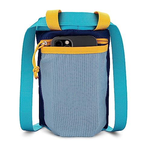 Oso Supply Co - Classic Chalk Bag for Rock Climbing, Bouldering Chalk Bag Bucket with Quick-Clip Belt, Zippered Pockets and Pouch - Perfect Indoor/Outdoor Rock Climbing Gear Equipment - color: Powder Blue & Yellow