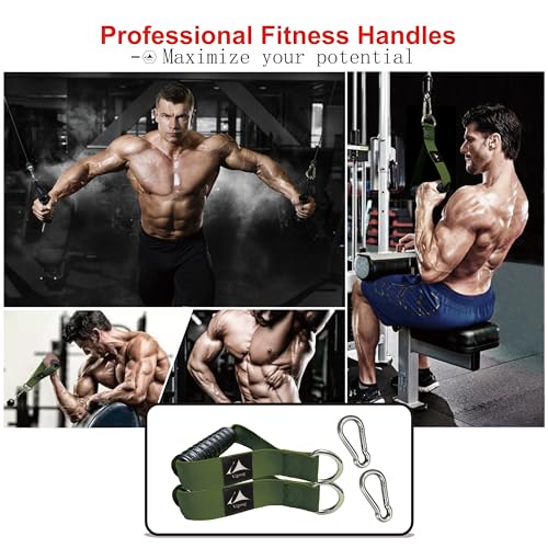 Heavy Duty Gym Exercise Handles Attachment for Cable Machine,Resistance Band,Pulley System Home Fitness Workout Equipment, with Elastic Rubber Grip and 2 Large Carabiners - color: Military Green xw