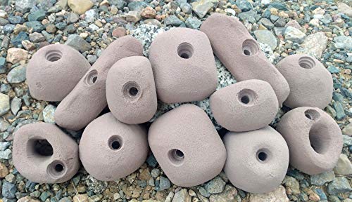 12 Pack Large Polyurethane Bolt-On Rock Climbing Wall Hand Holds - color: brown