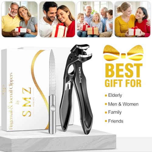 Wide Jaw Opening Toenail Clippers for Men Thick Nails for Seniors | Angled Head Heavy Duty Toe Nail Clippers Fingernail Clipper with Catcher Long Handle - color: 2pcs Black & Sliver