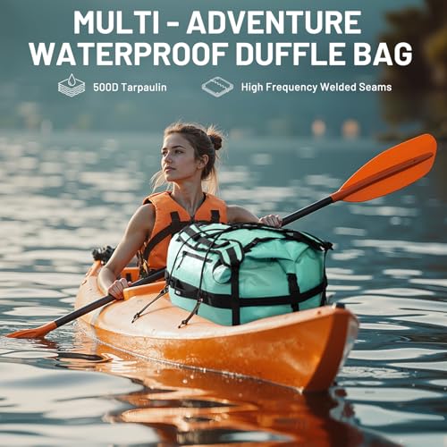 MIER Large Waterproof Duffel Bag - 60L/80L Dry Bag Backpack | Detachable Backpack Straps; Multi-Pockets; Roll-Top with Hook-and-Loop Closure; Motorcycle, Kayaking, Gym, Beach, Boating - color: Green, size: 60L