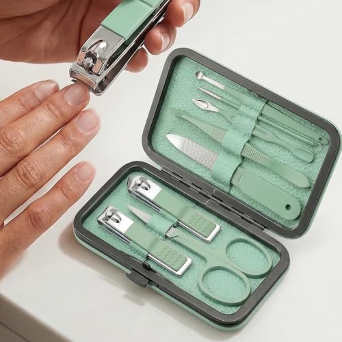Manicure Kit for Women Men-Manicure Set with Case, Nail Clippers, Portable Nail Care Kit for Travel Home Personal Grooming(Green 8 in 1) - color: Green1
