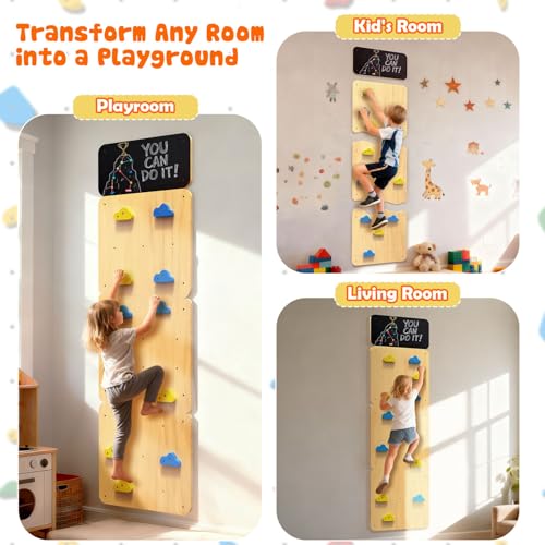 Wooden Climbing Wall for Kids, Indoor Climbing Wall Panels with 12 Rock Holds, Montessori Climbing Toy for Playroom & Home Gym, Aged 3+