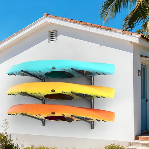 WALMANN Heavy Duty Wall Mounted Kayak Storage Rack for Garage, Adjustable Kayak Hangers for Wall, Holds Up to 220 lbs - style: 3-Tier