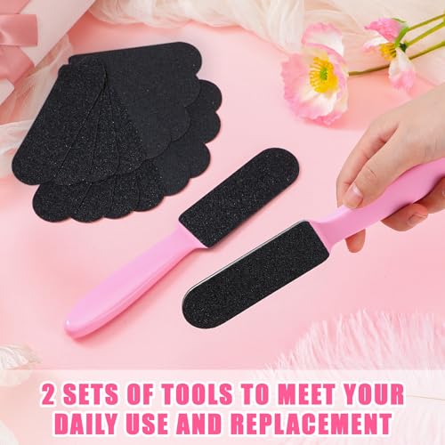 Mudder 2 Pack Stainless Steel Foot File with 20 Replaceable Double Sided Coarse & Fine Pads, Callus Remover for Dry Rough Skin and Cracked Heels, Reusable Pedicure Rasp(Pink) - color: Pink