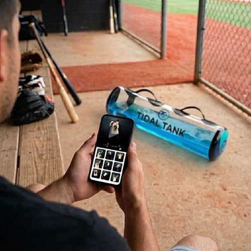 Tidal Tank Baseball Bundle 2.0: Versatile Training aid Equipment with Adjustable Water Filled Weight & Aqua Bag for Athletes and Coaches - 49 lbs Tube + 55 lbs Sphere + 10 lbs Hydroball