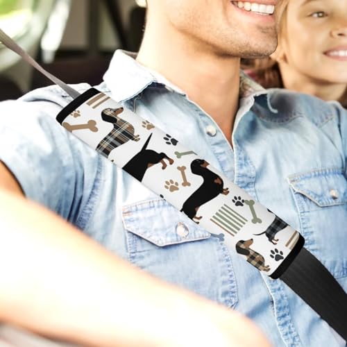1 Pair Cute Puppy Pet Wiener Dog Dachshund Plaid Seat Belt Shoulder Pad Soft Padded Seat Belt Cushion for Adult Use, Stroller Pushchair High Chair, Pressure Relief - color: Pattern 585