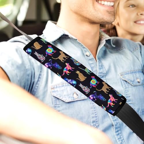 2 Pack Universal Fit Car Seat Belt Pad for Adult Use, All Vehicles, Colorful Tie Dye Cats Seat Belt Covers Cushion, Anti-Slip Pad - color: Pattern 719